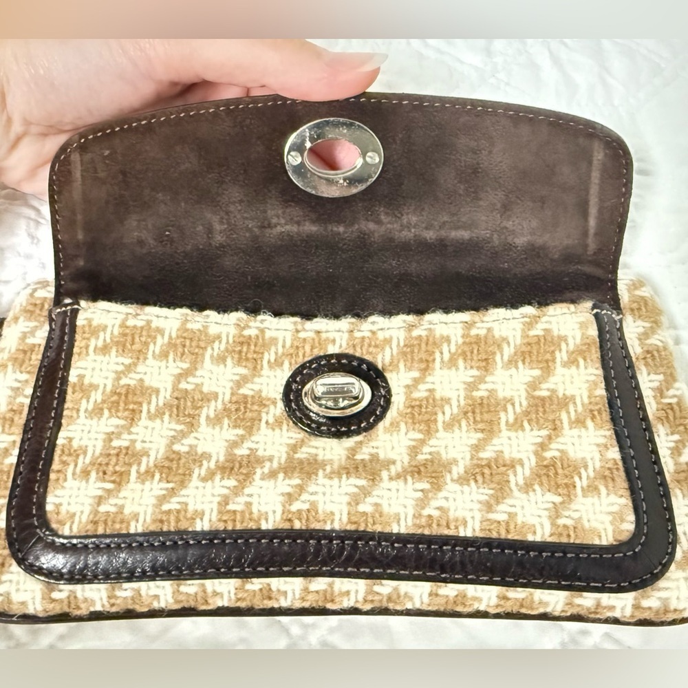 Coach Hamptons Vintage Mini Bag Y2K Brown Houndstooth Wool & Suede Turnlock - Picture 11 of 16